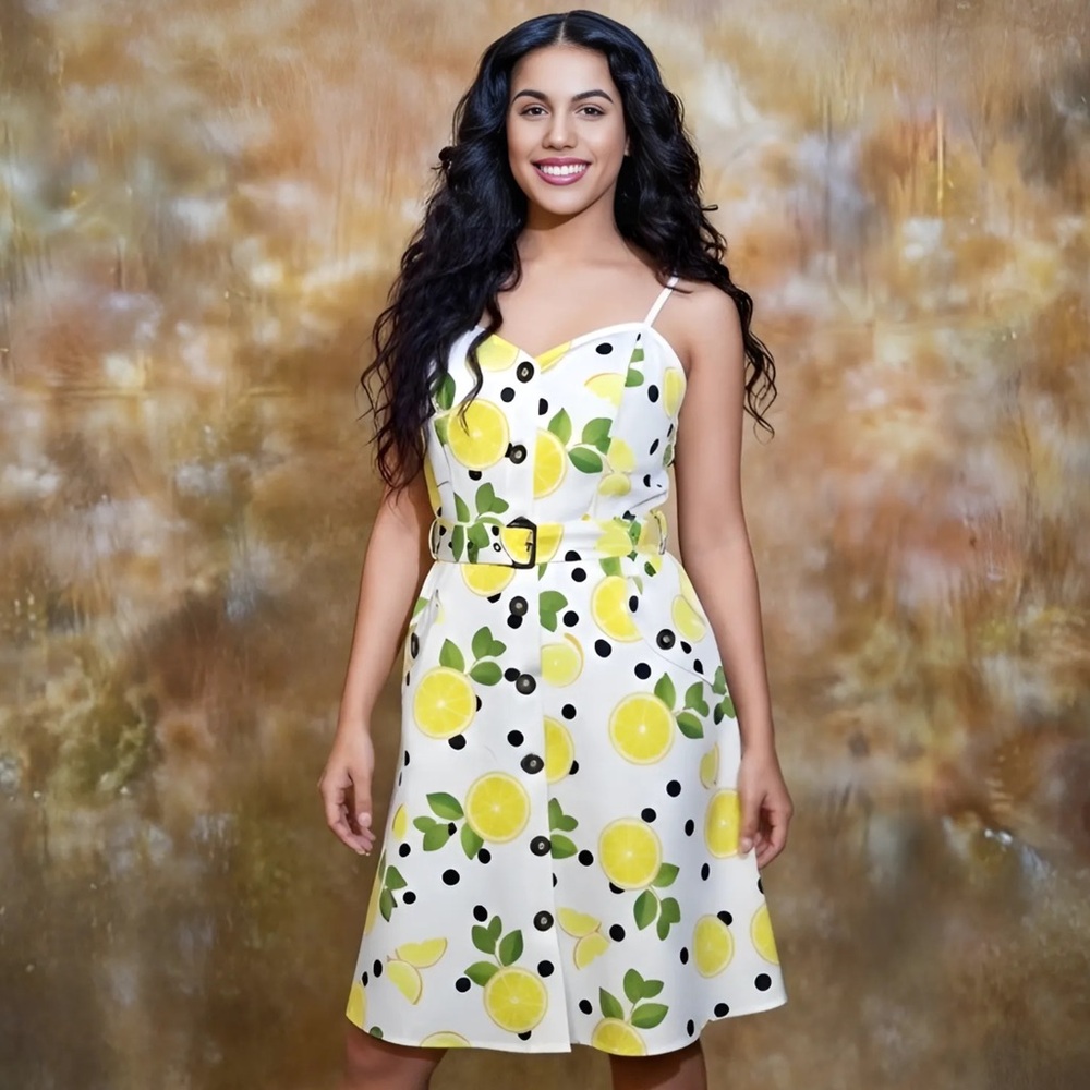 Lemon Print White Summer Dress